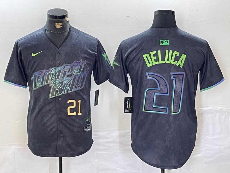 Men Tampa Bay Rays #21 Deluca Black City Edition Nike 2024 MLB Jersey style 2